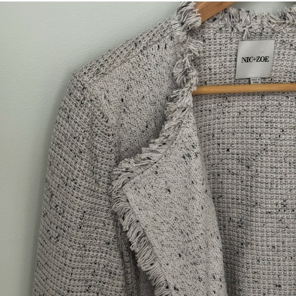 Nic + Zoe Fringe Blazer Mixed Knit Jacket Sugar Cookie Sweater Knit Fringe Large - Picture 6 of 16